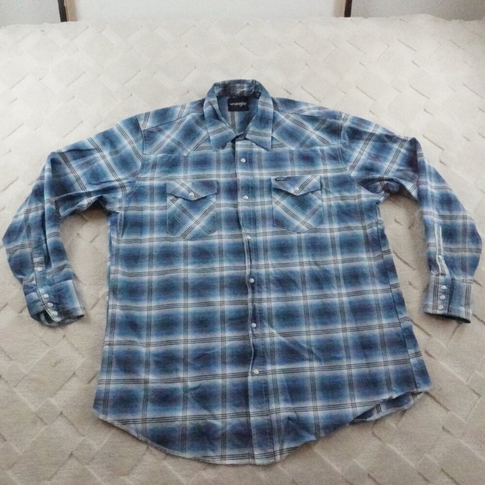 Wrangler Pearl Snap Shirt Mens 2XL Button Up Plaid Flannel Heavyweight Western